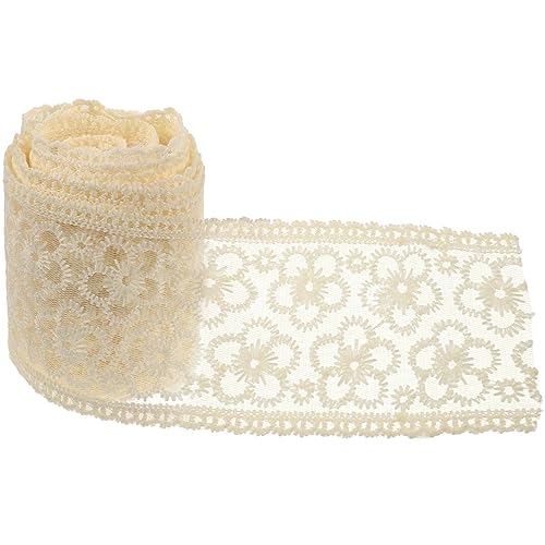 VILLCASE 1 Rolle Stickerei Spitze Weißes Maxikleid Sackleinenband Spitzenbesatz Haarspange Perlenbesetztes Spitzenband Mesh-kleid Stoffblumen Zum Nähen Funkeln Beige Milchseide von VILLCASE