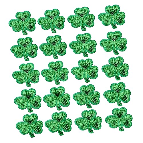 VILLCASE 20 Stück Kleeblatt Patch, St. Patrick's Day Patches, Kleeblatt Patch zum Aufnähen, Grün, DIY Kleidung Dekoration, Aufbügeln Oder Aufnähen, für Feste und Feiern von VILLCASE