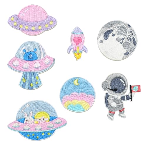 VILLCASE 1 Satz 8St Astronauten Klett verschluss raumfahrer space man Aufbügelpatches pinker Papierdekorationen hängen System Aufkleber Kleiderflicken gestickte Aufnäher Polyester Rosa von VILLCASE