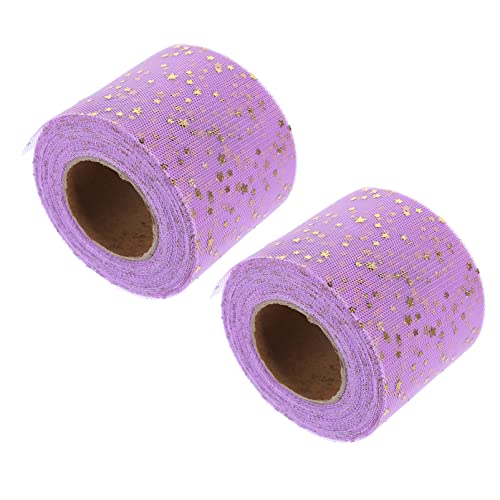 VILLCASE 1 Satz Fünfzackige Sternmaschenrolle Glitzer-tüll Goldener Tüllstoff Weihnachtsnetzband Paillette Jutegarn Dekorationen Glitzerstoff Sackleinen Schleife Violett Polyester 2 Rollen von VILLCASE