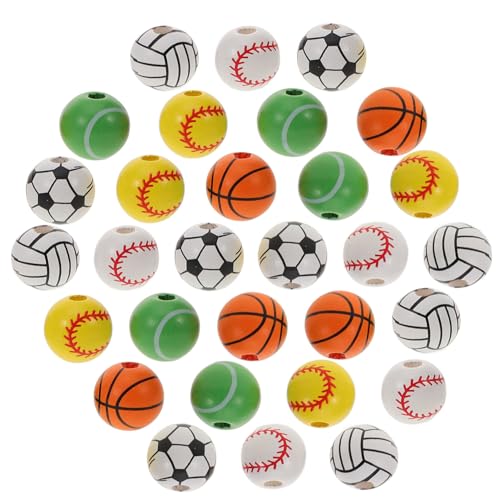 VILLCASE 1 Satz Fußball-holzperlen Armband Perlen Für Armbänder Sport Plüsch Draht Diy-perlen Holzperlenkette Holzperlenverzierung Charms Anhänger Armbänder Perlen Kugelabstandsperlen 30st von VILLCASE