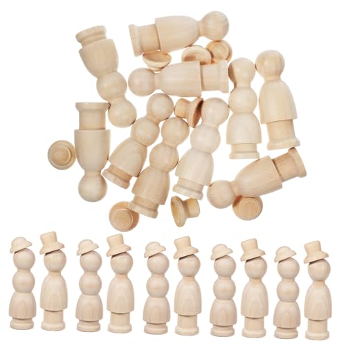 VILLCASE 1 Satz Graffiti-holzfigur Unbemalte Peg-puppen Menschenklammern Aus Holz Holzfiguren Zum Basteln Holzhandwerk Holzpflockmenschen Leere Figuren Peg-puppen-dekore Muhe Beige von VILLCASE