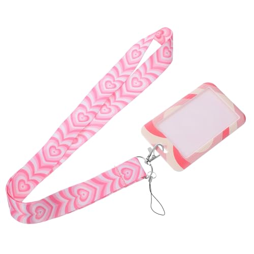 VILLCASE 1 Satz Herzförmiger Handy-Kartenhalter mit Kordel Stichworte Kette Auto Abzeichenrolle Lizenz kreditkarten credit card geschen Tag-Hülle mit Lanyard Buskartenabdeckung Plastik Rosa von VILLCASE