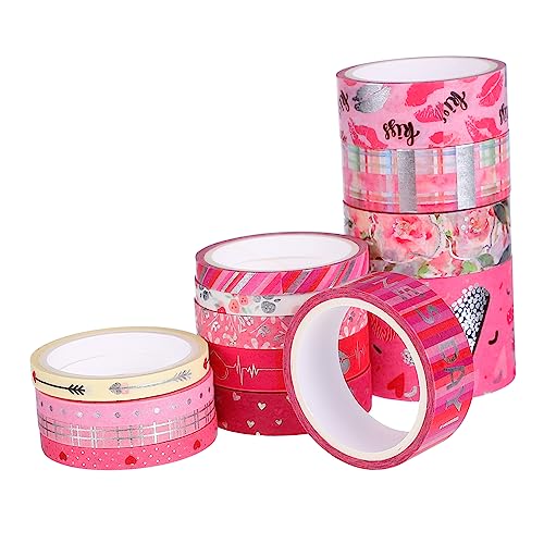 VILLCASE 1 Satz Rosa Zierband Thermal- Teetasse Aus Porzellan Zusammenklappbar Spiegelständer Rosa Washi Tape Diy Dekorative Klebeband Valentinstag Band Klebeband Für Diy Papier 14 Rollen von VILLCASE