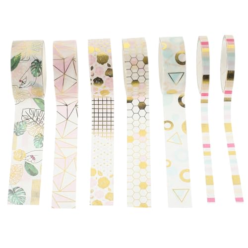 VILLCASE 1 Satz Scheckheft Scrapbbok Adhesive Bastelzeug Diy Streifen Bemaltes Zierband Gold Sammelalbum Washi-tape-ästhetik Scrapbook-klebebänder Selber Machen Japanisches Papier 7 Rollen von VILLCASE