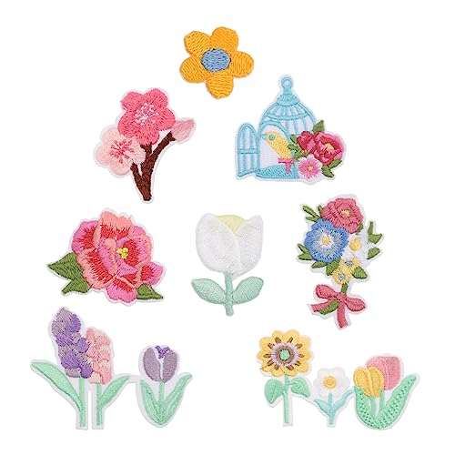 VILLCASE 1 Satz Stickereiflecken Spitzenstoff Stickgarn Dekoration Stickbücher Haaraccessoires Hair Jewellery Stickerei-patch Für Kleidung Aufnäher Für Blumenkleidung Polyester Colorful 8st von VILLCASE