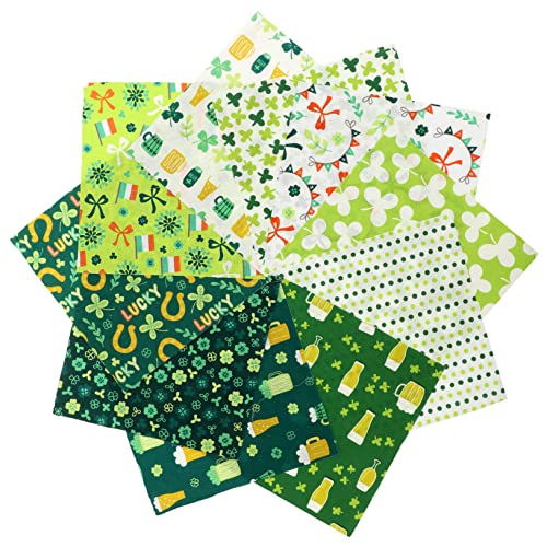 VILLCASE 10 Blätter bedrucktes Stoffset grünes Papier Stoff zum St. Patrick Day grüner Karton Puppen Kleidung Puppen Klamotten Festival-Patchwork Quilten von Quadraten Polyester Baumwolle von VILLCASE