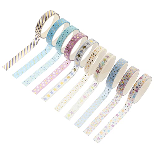 VILLCASE 10 Rollen Heißpräge-washi-tape Wasserdichtes Klebeband Streifen Spender Verwaschenes Klebeband Transparent Folienband Punkt Dünnes Doppelseitiges Klebeband Japanisches Papier von VILLCASE