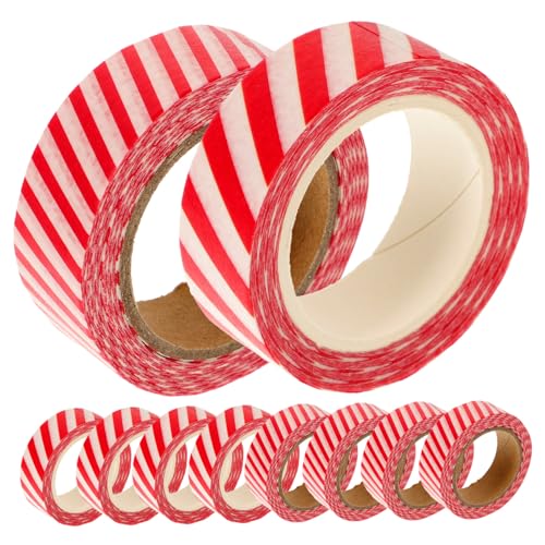 VILLCASE 10 Rollen Papier Klebeband Dekorationen Gefälligkeiten für Weihnachtsfeiern Papiertüten Weihnachtspapierbänder Wickelband scrapbbok weihnachtsband Urlaubsbänder Notizbuchbänder rot von VILLCASE