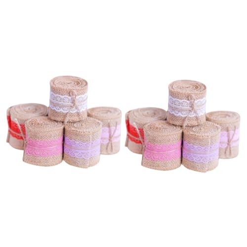 VILLCASE 10 Rollen Partei dekoratives Linen Lace Ribbon Weihnachtsdeko Handgemachte Geschenkverpackung Bastelband Jute-Spitzenband Leinenband Girlandendekor Geschenkverpackungsband von VILLCASE