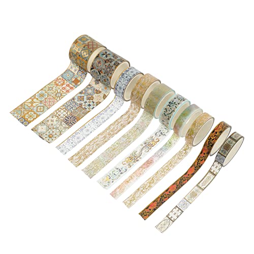 VILLCASE 10 Rollen Washi-Tape glitzernde goldene Aufkleber Vergoldungsbandmaterial Goldrand personalised personalisierbare Handkontoaufkleber dekorative Klebebänder Papier von VILLCASE