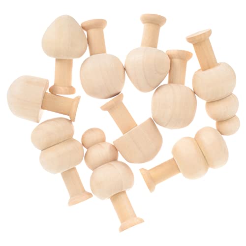 VILLCASE 10 Stück Kleine Hölzerne Pilz Steckpuppen Pilze Mini Pilz Statue Pilz Set Bricolage Große Unbemalte Pilz Steckpuppen Unvollendet Die Würfelmodelle Pilz Lotusbaum von VILLCASE