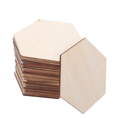 VILLCASE 100st Holzhandwerk Unvollendeter Holzausschnitt Holzform Buche Sechseckige Bretter Keuchende Wanddekoration Ferienhaus Holzsechskantscheibe Sechseckiger Rahmen Beige von VILLCASE