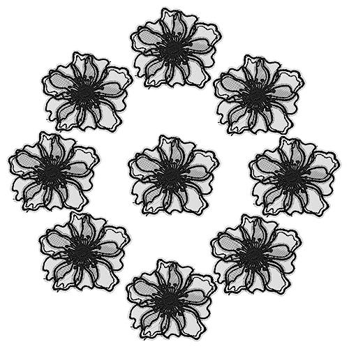 VILLCASE 10St Banner embroidery bastelzeug accessoires blumenmuster beschläge Spitzenbesatz zum Nähen gestickte Applikationen Stoffaufkleber Flicken aufnähen Kleidungsflicken Organza Black von VILLCASE