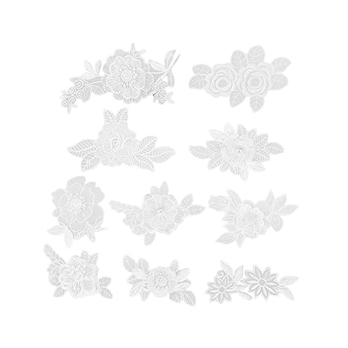 VILLCASE 10St Blumenbeete Weiß Nähzubehör Stickereiflecken Randbereich Stich Reifen bastelzeug craft Kleidung dekorieren blumenmuster aufkleber floraler Aufnäher Patch zum Nähen von Spitzen von VILLCASE