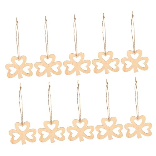 VILLCASE 10st Klee-holzspäne Shamrock Hängende Dekorationen Unfertige Holzscheiben Diy Rohling, Unvollendetes Kleeblatt Shamrock-hängeetiketten Kleeblatt-diy-dekorationen Hölzern Beige von VILLCASE