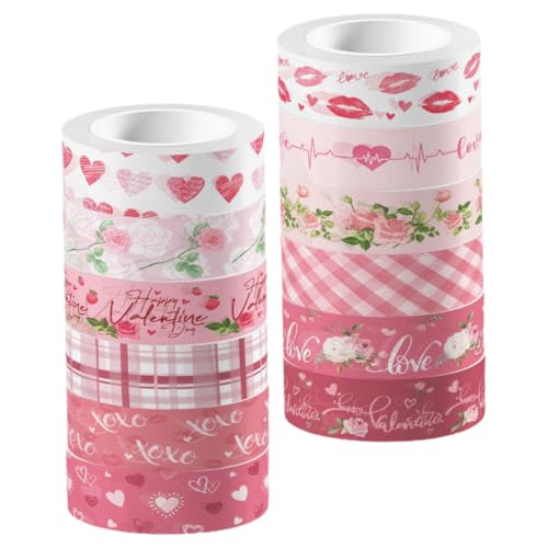 VILLCASE 12 Rollen Valentinstag Washi Tape buchstaben basteln paketpapier valentine verwaschenes Klebeband selbstklebendes Klebeband gold Milchband selbstklebende DIY-Klebebänder Washi-Tape von VILLCASE