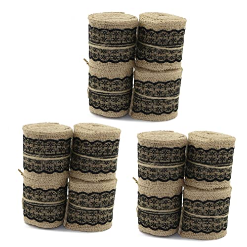 VILLCASE 12 Stk Bastelband aus Spitze hochzeitsbänder geschenkband Beautiful ribbon Home decor ribbon DIY ribbon Dekorband Sackleinen mit Spitzenband Girlande Juteband Hessisches Black von VILLCASE