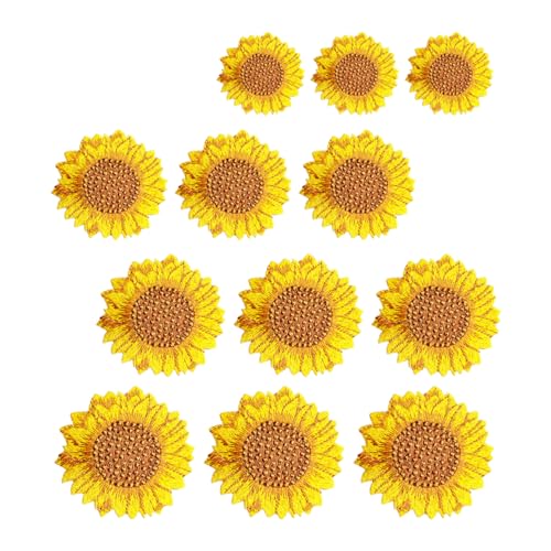 VILLCASE 12 Stück Bestickte Sonnenaufnäher Zarte Bestickte Aufnäher Sonnenblumen Stickaufnäher Bestickte Abzeichen DIY Kleidungszubehör Aufnäherabzeichen Bestickte Applikationen von VILLCASE