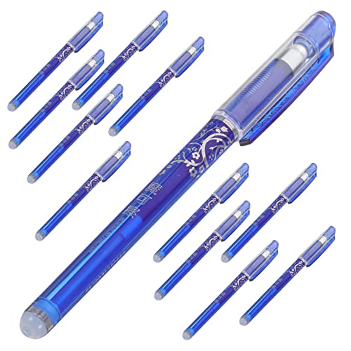 VILLCASE 12-teiliges Set Löschbarer Stift Blaue Tintenstifte Gelstifte Für Kinder Stifte Mit Feiner Spitze Löschbare Blaue Stifte Blauer Tintenstift Blaue Kugelschreiber Radiergummi Blue von VILLCASE