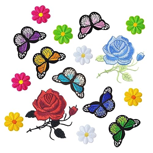 VILLCASE 16 Teiliges Set Blumen Serie Aufbügelbare Applikationen Bunte Rosen Patches Für Kleidung Rucksäcke Und Textilien Bügelpatches Zum Verzieren Und Gestalten von VILLCASE