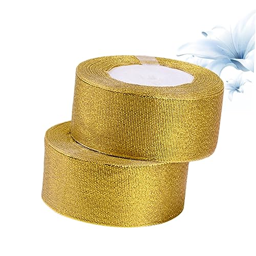 VILLCASE 2 Rollen 25 Geschenkband seidenband ribbon metallgürtel verpackung ripsband Goldbandrolle geschenkpakete Geschenkverpackungsband Metallbänder selber machen Golden von VILLCASE