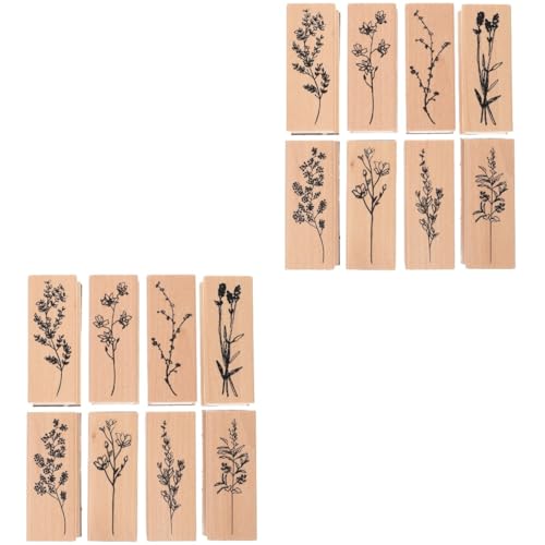 VILLCASE 2 Sätze Briefmarken Spender Lehrerstempel Aufkleber Stempel Tinte Stempel Kinderstempel Bastelset Dekoration Kleine Holzstempel Stempel Zum Thema Blumen Hölzern 8 Stück * 2 von VILLCASE