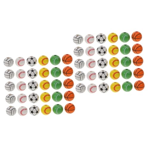 VILLCASE 2 Sätze Fußball-holzperlen Basketball-perlen Schmuckperlen Edelsteinperlen Blumenball Diy-perlen Holzperlenkette Charms Anhänger Sport Lose Perlen Sport-abstandsperlen 30 Stück * 2 von VILLCASE