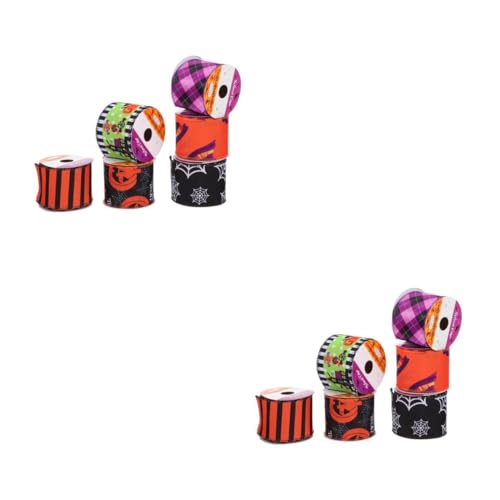 VILLCASE 2 Sätze Halloween-bänder Dekoration Aufkleber Schleife Paketband Geschenkband Halloween Halloweendeko Band Diy Halloween-themenband Halloween-verpackungsband Polyester 6 Rollen * 2 von VILLCASE