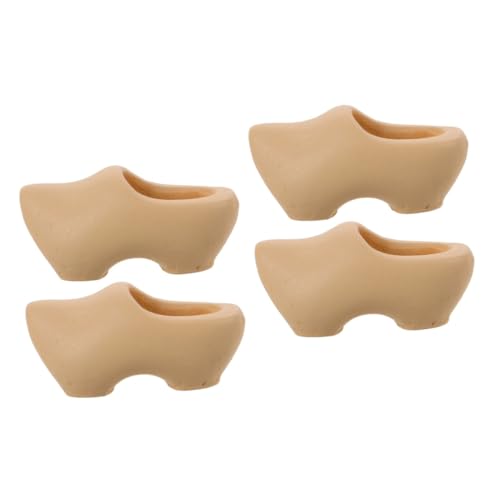 VILLCASE 2 Sätze Mini Holländische Holzschuhe Modepuppe Sohle, Einzig, Alleinig Puppenschuhe Märchengarten Mini-babys Puppenhausmöbel Slipper Kinderwagen Socken Miniaturen Beige 2 Stück * 2 von VILLCASE