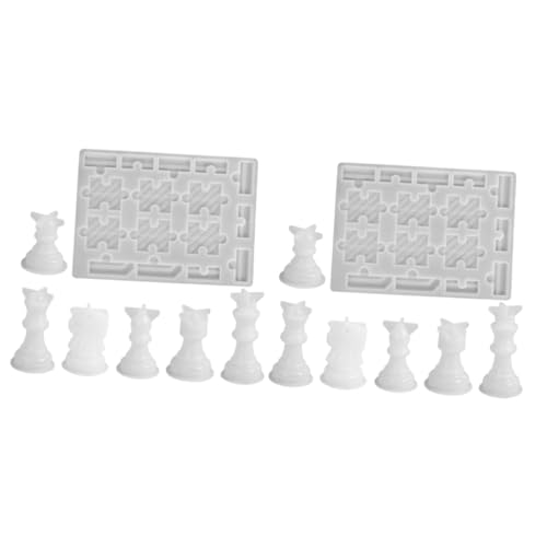 VILLCASE 2 Sätze Schachbrett Schimmelpuzzle Schach-Epoxy-Gießformen Schachform-Set Spiel schachfiguren Chess Pieces Chess Boards Schachformen aus Silikon Gussform für Schach Kieselgel Weiß von VILLCASE