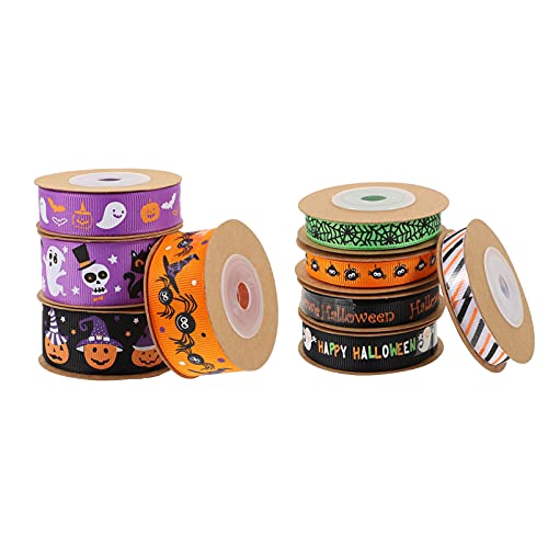 VILLCASE 2 Sätze Verpackungsband Geschenkband Halloween Theme Party Decoration Garnband Halloween-band Verdrahtet Süßigkeiten Basteln Dekoratives Band Wickelband Polyester 9 Rollen * 2 von VILLCASE