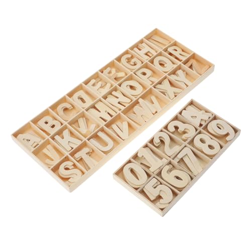 VILLCASE 2 Sets Alphanumerische Holzspäne Mini Dekor DIY Unvollendete Zahlen DIY Handwerk Alphabet Holziges Dekor Schlichtes Unbemaltes Alphabet DIY Farbe Mini Zahlen Unbemalte von VILLCASE