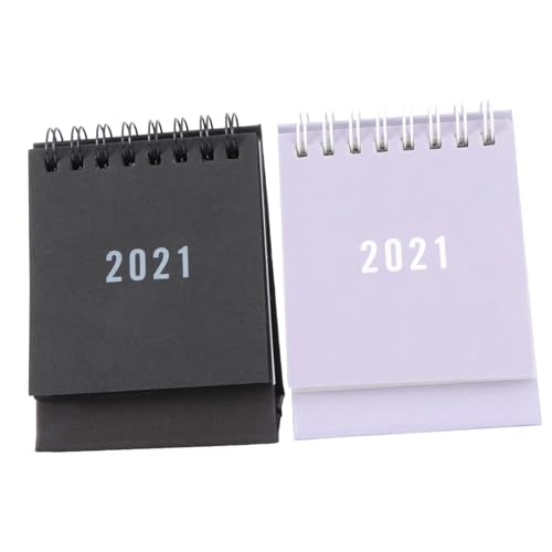 VILLCASE 2 Stück 2021 Mini Tischkalender Selbststehender Staffelei-Kalender planer kalender Tischdekoration Mini-Tischkalender bürodeko büro dekoration Desktop-Ornament Mini-Kalender Black von VILLCASE