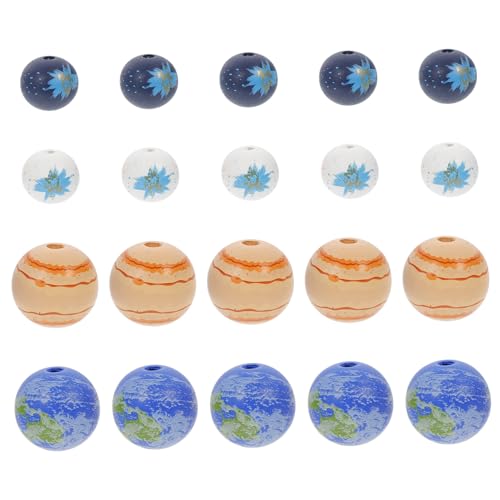 VILLCASE 20 Stück Planet Holzperlen Runde Edelsteine Kit Squishy Anhänger Schmuck Für Fassperle Unvollendete Holzperle Lose Perle Kreatives DIY Perlenzubehör Hemu von VILLCASE