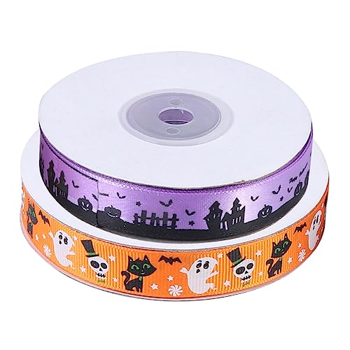 VILLCASE 2St Halloween-Dekorationsband Herbstband Halloween-Kabelband Halloween-Bastelzubehör funkeln geschenkband halloween halloweendekorationen Partyband bedrucktes Band Polyester Orange von VILLCASE