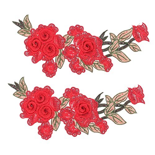 VILLCASE 2St Stickapplikation Pfingstrosen gestickte Aufnäher Kristalle nähen Patch aufnähen Flicken nähen apfelding blumenmuster aufkleber Blumen-DIY-Patch DIY-Stickpatch Polyester rot von VILLCASE