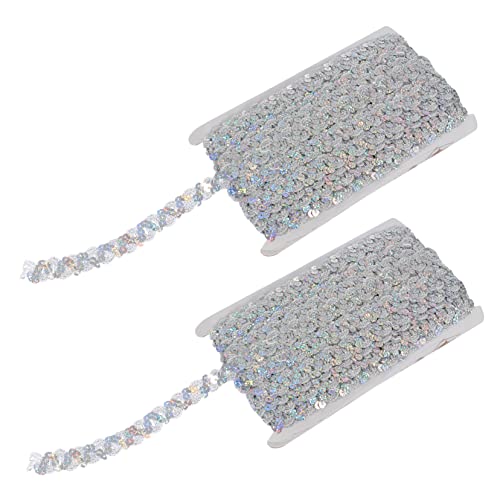 VILLCASE 2st Perlen Mit Paillettenstreifen Sackleinen Glitzerband Outfits Bausatz Anhänger Spitzenband Zum Basteln Hochzeitsdekoration Glitzer-pailletten-spitzenband Pikot Silver Polyester von VILLCASE