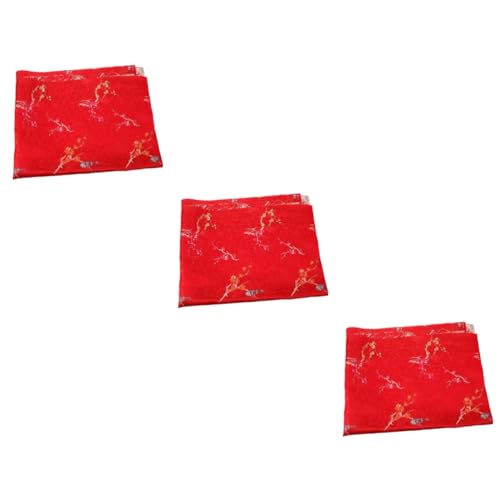 VILLCASE 3 Blätter Handgefertigter Satinstoff Canvas-stoff Filzstoff Fleecestoff Fat Quarters Stoffbündel Leinen Tuch Stickerei-stoff Nähen Quadratischer Baumwollstoff Steppstoff Satin- Rot von VILLCASE