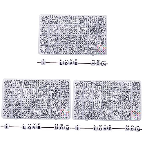 VILLCASE 3 Boxen Acryl Alphabet Perlen Perlenwebstuhl Perlenspinner Eras Armbandperlen Buchstaben Buchstabenperlen Weiße Alphabet Perlen Set Würfel Strassperlen Zahlen Perlenset von VILLCASE