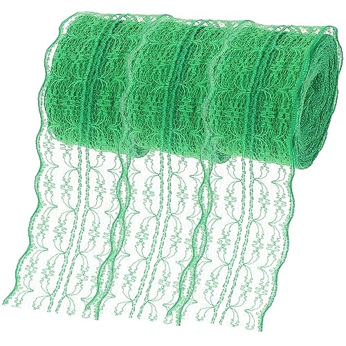 VILLCASE 3 Rollen Nicht Dehnbare Spitze Weiße Schnürsenkel Elastische Schnürsenkel Für Turnschuhe Spitzenband Spitzenkleid Bestickte Bandspitze Stretch-spitzenstoff Trimmen Green Polyester von VILLCASE