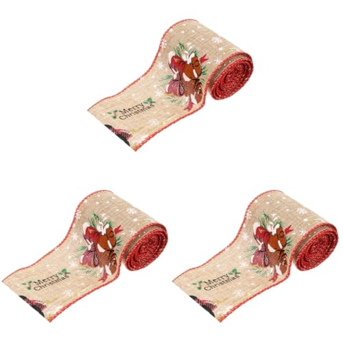 VILLCASE 3 Rollen Weihnachtsautodekoration weihnachtsdeko geschenkband ribbon Schleife Garnband für hochzeit hochzeitsdekoration Weihnachtsband für Bastelband machen Stoff von VILLCASE