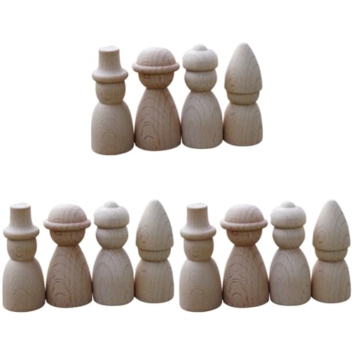 VILLCASE 3 Sätze Peg-puppen Familienfiguren Selber Malen Puppenstubenmöbel Holzspielzeug Dekoring Weihnachten Dekorative Holzpuppen Unvollendete Holzpuppen Hölzern 4 Stück * 3 von VILLCASE