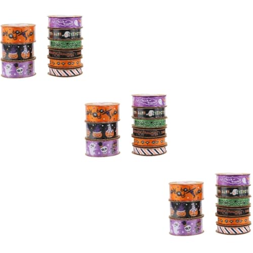 VILLCASE 3 Sätze Verpackungsband Halloween-band Zum Basteln Grünes Weihnachtsband Halloween-aufkleber Ornamente Herbstband Halloween- Herbstdekoration Garnband Polyester 9 Rollen * 3 von VILLCASE