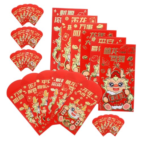 VILLCASE 36 Stück Jahresanhänger Rotes Päckchen Glücksornamente Drachenornament Spielzeugserie Drache Plüsch Münze Geld Drache Cartoon Rote Tasche Happy Festival China von VILLCASE