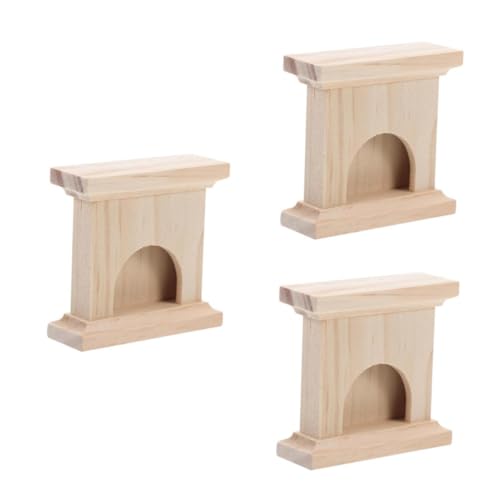 VILLCASE 3St Mini-Massivholzkamin Teppiche werfen Deckenventilator Deckenleuchte Rutschteppiche Holz Kamin Zubehör Puppenstube Dekoration Miniatur-Puppenhaus-Kamin winziger Hauskamin Beige von VILLCASE