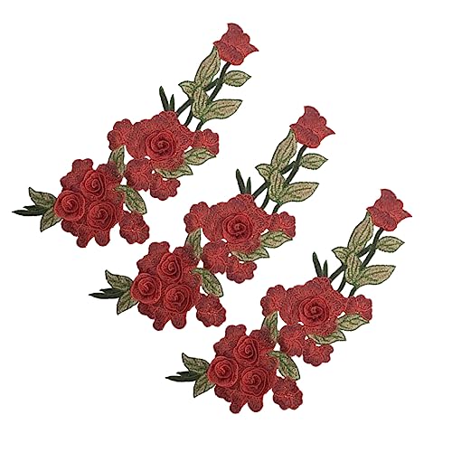 VILLCASE 3st Stickerei Blumen Gefälligkeiten Boho- Kleidungsflicken Rosenflecken Flicken Nähen Deckel Dekoration Band Fälschung Kleiderpatch Bestickt Stickereiflecken Stickmaschine von VILLCASE