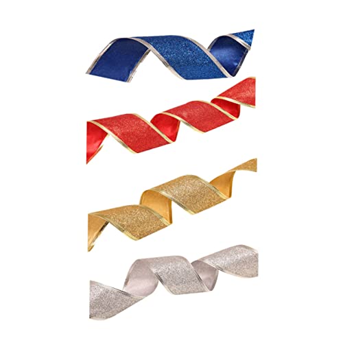 VILLCASE 4 Rolle Weihnachtsverpackungsbänder Weihnachtsband verdrahtet funkelnde Bandverpackung Partyband geschenkband christmas ribbon Weihnachts-Rippenband Verpackungsband für Weihnachten von VILLCASE