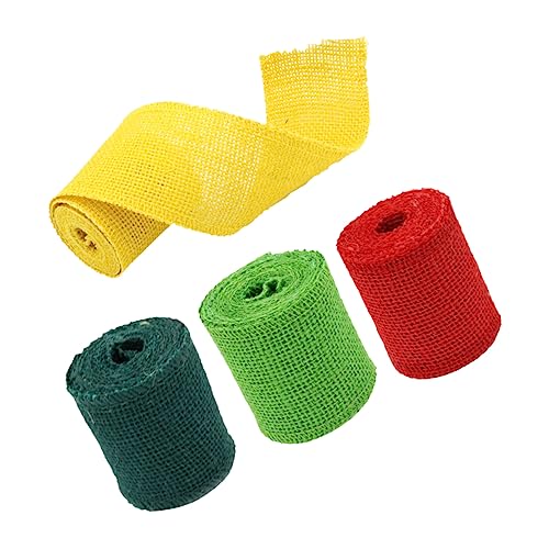 VILLCASE 4 Rollen Juteband ribbon schienbeinschoner tape verkleidung wihnachtsdeko goldhochzeit Weihnachtsbaumgirlande Sackleinenband Sackleinen Tischläufer Bastelband aus Spitze Dekorband von VILLCASE