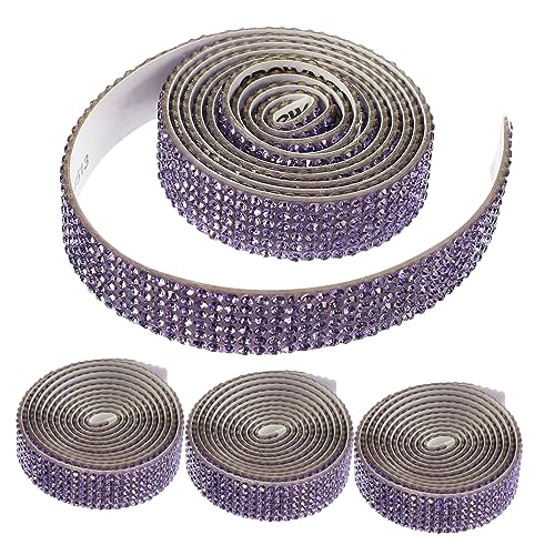 VILLCASE 4 Rollen Selbstklebende Strass-Sticker Strassbesatz Broschen Strassapplikation Quaste Glitzerband Zubehör trimmen Kleidergürtelapplikation Schärpe Strass-Patch Strasssteine Violett von VILLCASE